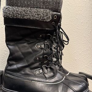 New Waterproof Black Quilted Winter Boots with Fur Trim